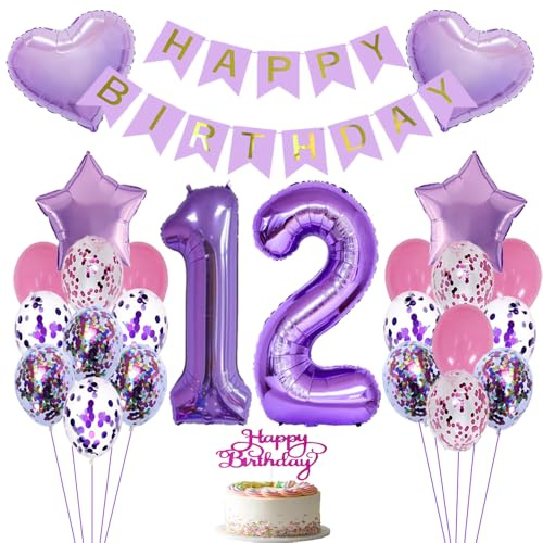 Luftballon 12 Geburtstag Lila Folienballon 12 jahre Geburtstag dekoration mädchen Luftballons Lila Geburtstag Happy Birthday Folienballon 12 Geburtstagsdeko Mädchen Geburtstag Deko Mädchen lila