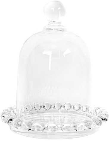 Luxshiny Glass Cake Dome Small Cake Display Cover with Ceramic Serving Tray Globe Dome Bell Jar Glass Candle Cup for Dessert Fruits（11.5x9.5cm）