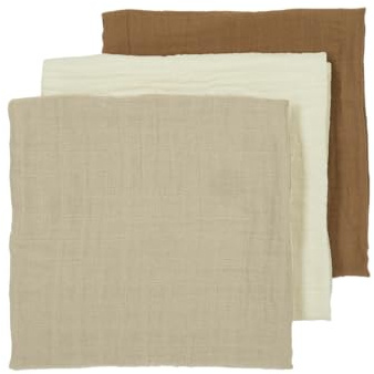 MEYCO Mullwindeln 70x70cm - 3-Pack Musselin Spucktuch Offwhite/Sand/Toffee | 100% weiche Baumwolle - Pre Washed Musselin - Oeko Tex zertifiziert - Stilltuch/Decke - hautfreundlich & atmungsaktiv
