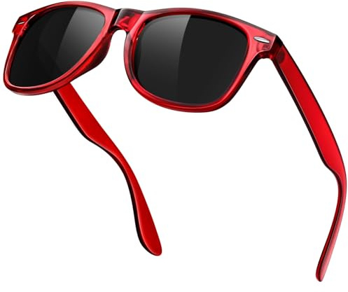 KANASTAL Gafas de Sol Rojas Negras Mujer y Hombre Polarizadas Cuadradas Retro Vintage Pasear Verano Protección UV400 Sunglasses Red - Rojo Montura Negras Lentes