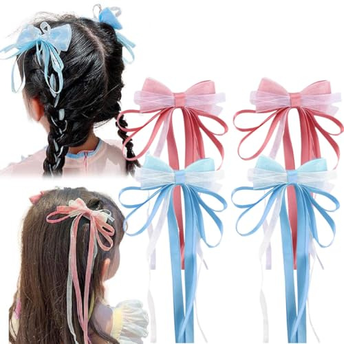 WJRQD Set 4 Fermagli Capelli Fiocco - Eleganti Mollette Nastro Raso Donna Accessori - Clip Ponytail e Regalo Ragazze.