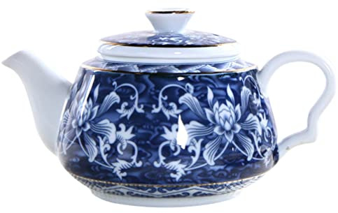 Kichvoe Chinese Style Ceramic Tea Pot Ergonomic Design Luxurious Outline for Home Office Outdoor Use Vintage Porcelain Tea Kettle