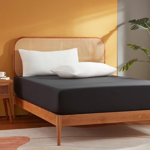Sonive Drap-housse, 160 x 200 cm, Grand, pour Lit à Sommier Tapissier, jusqu'à 30 cm, Léger et Respirant, noir