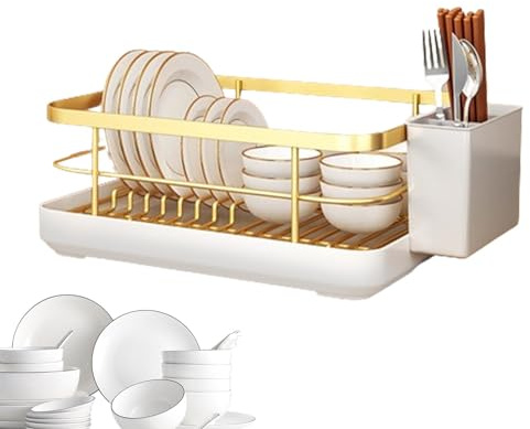 Gdiojnfg Metal Dish Drainer Rack, Draining Racks For Kitchen Sink, Dish Drying Rack For Kitchen Counter, Cutlery Drainer With Utensil Holder, Dish Organizer, Drying Dish Rack With Drip Tray