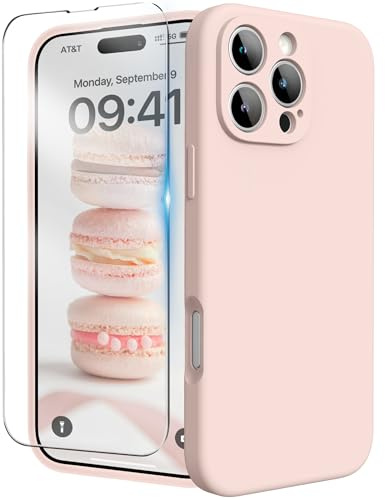 INGIDO für iPhone 16 Pro Max Silikon Hülle mit Schutzfolie - Kalkrosa