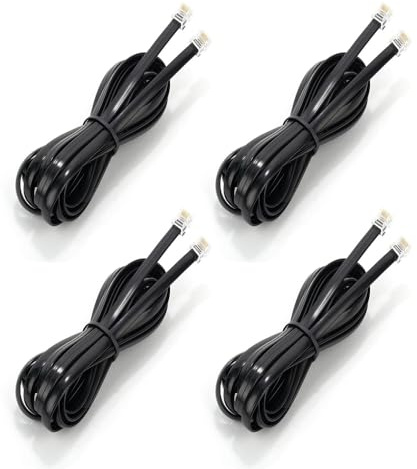 Jozzai 10FT - 4Pack RJ12 Phone Cable 6P6C, Black, Male to Male Straight Wired for Both Data and Voice Signal Transmission for Telephone Cord, Fax, DSL Modem, Printer, Radio