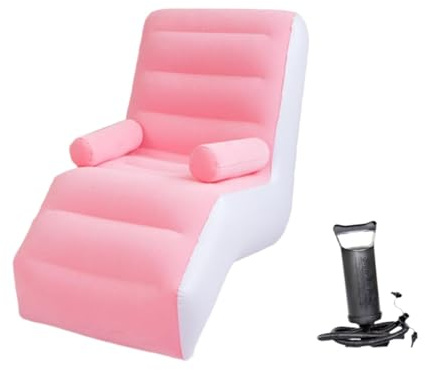 Folpus Aufblasbarer Lounge-Sessel, klappbar Sofastuhl, faules Sofa, weiches, verdicktes PVC, langlebige Gaming-Liege, Luftbank für Bett, Indoor- und Outdoor-Camping, Rosa mit Pumpe