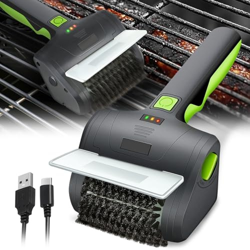 Auto Dynasty Cepillo eléctrico inalámbrico para parrilla, cepillo de limpieza de parrilla recargable de 8 V con cabezal de cepillo limpiador giratorio y cable de carga tipo C para accesorios de