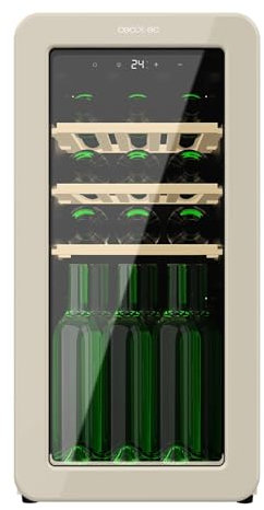 Cecotec Vinoteca 18 Botellas Retro Bolero Grandsommelier Origin 18 Hit Beige. Acabado En Beige Control Led, Temp. 5-20ºC, Compresor, NoFrost, Estantes Madera, Luz Interior, Ventilación