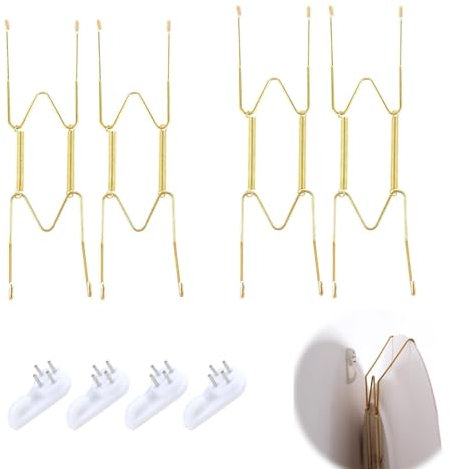 Set di 4 Ganci da Parete in Acciaio Inox per Piatti da 8 e 6 Pollici, Include 16 Custodie Protettive Trasparenti,Porta-piatti da parete per esposizione decorativa di piatti, porcellane e opere d'arte.