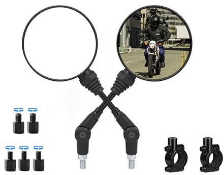 Motorrad-Spiegel, zusammenklappbar, rund, Motorrad-Rückspiegel mit M8 M10 Gewinde, 2,2 cm Lenkerklemme, Lenkerendenspiegel für ATV/Roller/Moped/Quad Scooter/E-Bike