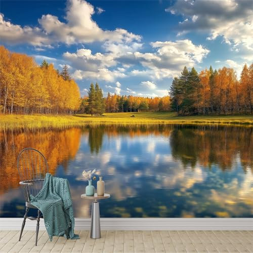 Fototapete Wandbild 3D Fototapete Herbst langsam wachsende Bäume Vliestapete Wandtapete Foto für Design der Fernseh Hintergrund Blau Gelb Fototapete 200 x 140 cm