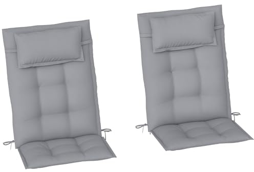 Outsunny set di 2 cuscini per sdraio Cuscino idrorepellente per sdraio da giardino Cuscino per sdraio da spiaggia Cuscino per mobili da giardino 50x116x5 cm, grigio chiaro