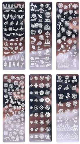 Piezas Nail Art Stamping Placas Uñas,Placas Estampacion Uñas con Patrón Mariposa Flor Penacho, Nail Art Estampador para Salón Casa