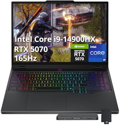 Lenovo Legion 5 16 WQXGA 165Hz Gaming Laptop, Intel i9-14900HX, 32GB DDR5, 1TB SSD, NVIDIA GeForce RTX 4070 8GB GDDR6, RGB Backlit Keyboard, Wi-Fi 6E, Windows 11 Pro, Gray, 256GB Docking Station Set