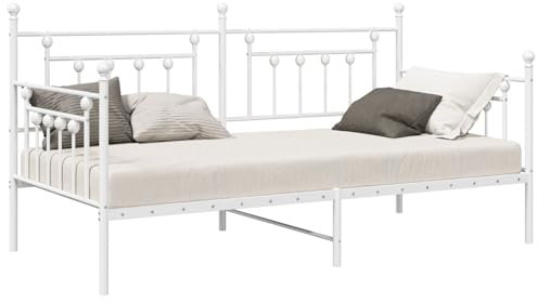 vidaXL Tagesbettrahmen mit Kopfteil Weiß 107 x 203 cm Stahl, Moderner Metallbettgestell, rechteckiges Tagesbett, stabil, Kratzfest, günstiges Schlafmöbel für drinnen