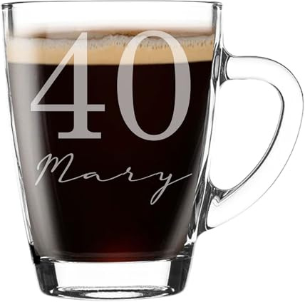 Always Looking Good Personalised 40th Birthday Glass Coffee Mug with Name – 300ml Personalised Mug for Women & Men, UK Engraved Gift for Birthday Presents, Unique Coffee Gift for him or her