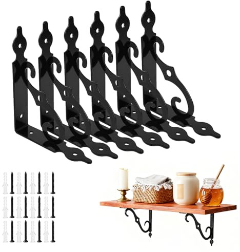 6 Stück Regalhalterung Schwarz, 140x110 mm Regalwinkel 90 Grad Recht Wandregal Halterung mit Schrauben 40 kg Tragkraft, Schwerlasthalter für Wandmontage, Regalhalterung, Eckregal