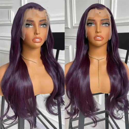Parrucca da donna con pizzo frontale, capelli sintetici ondulati, per matrimoni, feste, uso quotidiano, cosplay, viola scuro, 45,7 cm, pizzo frontale