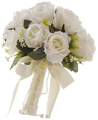 FUNOMOCYA Bouquet Sposa Finto Bianco Bouquet Matrimonio Artificiale per Decorazioni Nuziali e Feste Fiore Sposa Realistico per Speciali