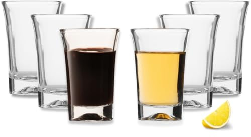 Envenzo Shot Glasses, 40ml, Set of 6 Durable Heavy Base Shot Glasses for Parties Reusable for Jello Shots Vodka Whisky Spirits Alcohol Tequila for Home, Bars and Parties