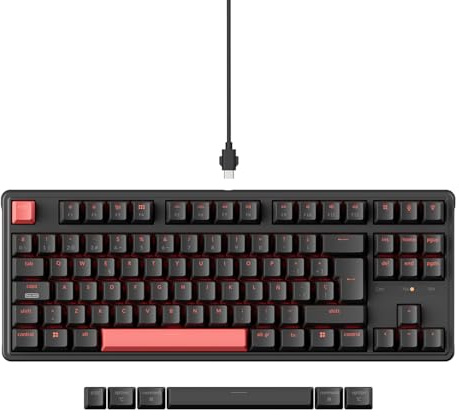 Keychron C3 Pro QMK/Via Teclado Mecánico con Cable, TKL 87 Keys retroiluminación LED Roja, Juegos Teclado Keychron Mechanical Banana Switch para Mac/Windows/Linux (ES-Layout)