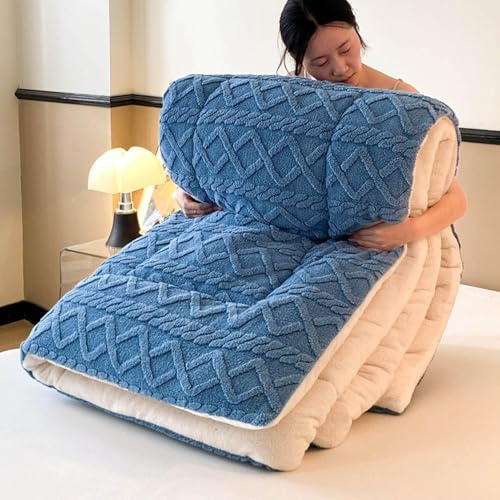 Trapunta invernale addensare piumone in cashmere agnello, coperte pesanti per letto matrimoniale invernale, trapunte in pile per letti per camera letto per la casa, blue-200x230cm(4kg)