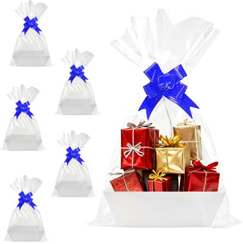 6er-Set Geschenkkörbe Pappe, Weiße Präsentkorb Pappe Leer, Geschenkkörbe Leer Mit Verpackungstasche & Schleife, Geschenkkörbchen 25x17x9cm, Für Feiertage, Geburtstage, Hochzeiten & Weihnachten