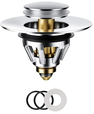LEEQBCR Tapón de Lavabo Universal Pop Up con Colador y Desagüe Anti-Zumbido, Válvula de Desagüe para Cocina y Bañera (27-50 mm), Color Plata