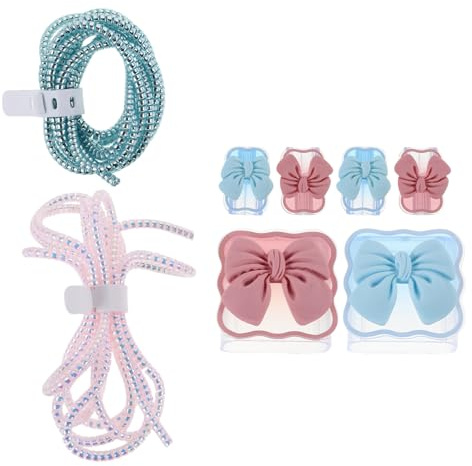 TOYZFRIENDY Lot de 10 Protège-câbles Spirales en Eva Souple, Motifs Nœud en Forme de Ruban Bleu et Rose, Gaine Flexible Anti-Rupture pour Câble de Charge, Cache-câble Téléphone