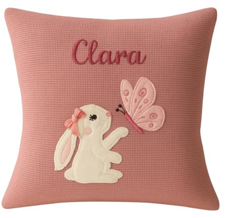 Generisch Almstübchen Personalisiertes Kissen Kinder mit Tiermotiv – Handgemacht – Namenskissen Baby aus 100% Baumwolle – Dekokissen Kinderzimmer – Geschenk zur Geburt Taufe – 40x40 cm
