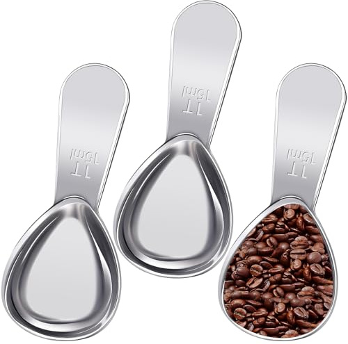 3 cucharas de café, 1 cucharada de cuchara medidora de acero inoxidable, cucharada, mango corto, marca grabada con láser, resistente a caídas, cucharas para té, azúcar, harina o café