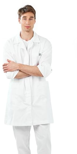 MYLOOKPRO- Blouse Médicale Blanche Ajustée – Blouse Professionnelle Unisexe Manches Longues Polycoton – Fermeture Frontale – Poches Fonctionnelles – Tenue Laboratoire, Scientifique, Médicale