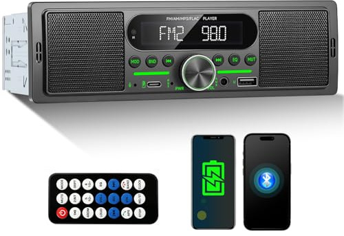GOHHDL Radio para Coche 1DIN con Doble Bluetooth, Altavoz Integrado, Radio FM/Am, Tipo C/USB/AUX, Ranura para Tarjetas SD/TF, Ecualizador, Botones Retroiluminados en Color y Mando a Distancia