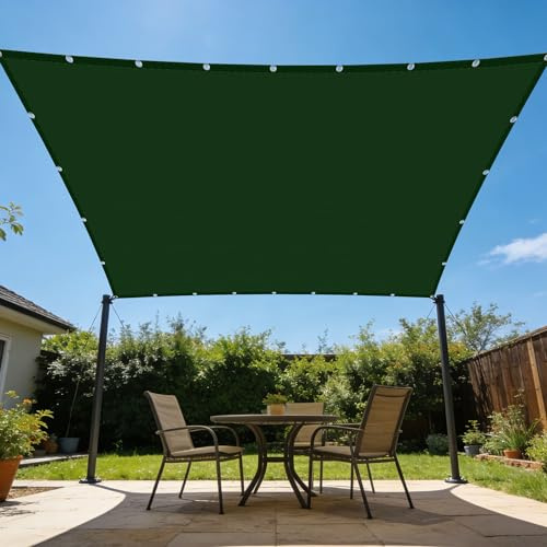 Vela Ombreggiante Impermeabile 200 x 400 cm Protezione Dai Raggi UV Vela Ombreggiante Impermeabile Rettangolare Occhielli e Corda per Esterno Giardino Terrazza Colore, Verde Scuro