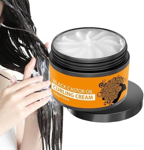 Curling Cream, Hydrating Black Castor Oil Curling Cream – 3,53 oz Frizz Control Styling Products, Soften Define Curls, Repair Damaged