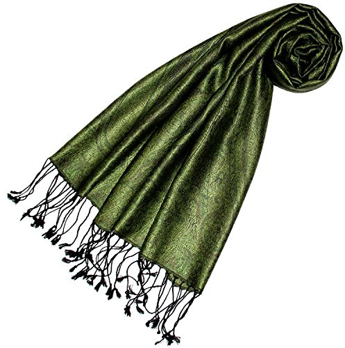 Lorenzo Cana - Damhalsduk, sidenhalsduk av 100% siden, jacquardvävd, harmoniska gröna färger, 35 cm x 160 cm, paisleymönster, sidenduk med fransar 78412, Grön
