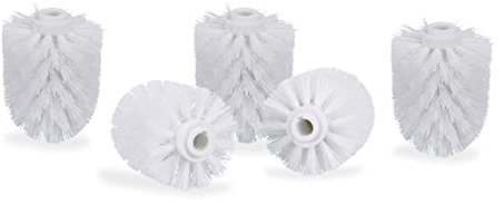 Relaxdays Juego de 5 cepillos de inodoro, escobillas de baño sueltas, rosca de 12 mm, cabezal de cepillo de repuesto de 7 cm de diámetro, blanco