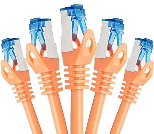 BIGtec - 5 Stück - 3m CAT.7 Gigabit Patchkabel Netzwerkkabel orange Kupferkabel Patch Ethernt LAN DSL Kabel CAT7 (RJ45, Cat 7, S/FTP PIMF) 3,00m