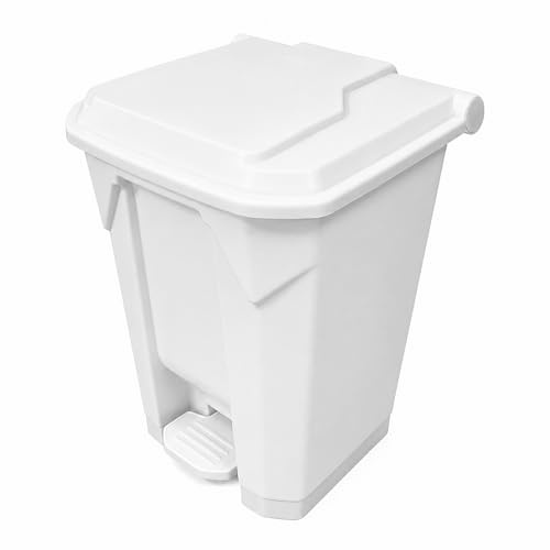 Chabrias Ltd 50 Litre White Pedal Bin with Lid, Step On Foot Operated Rubbish & Recycling Waste Bin, Large Polypropylene Hands-Free 50L Container for Kitchen, Healthcare, Office, School & Commercial