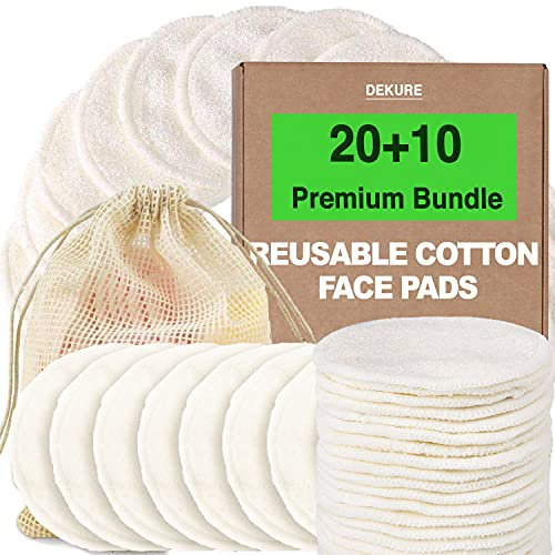 Cotton Wool Pads (30 Value Pack) 320 GSM PREMIUM Bundle Reusable Cotton Pads, Environmentally Friendly Gifts Washable Cotton Wool Rounds, Thick Bamboo Face Pad with Mesh Laundry Bag