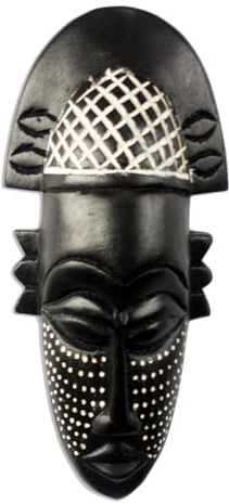 NOVICA Artisan Handmade African Wood Mask Wall Black White Ghana Masks Painted [8.75in H x 3.9in W x 2in D] ' Lovely'
