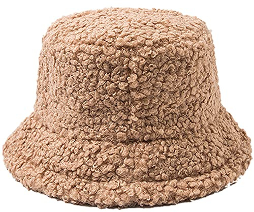 DURINM Appa Hat Damen Fischerhut Winter Appa Bucket Hat Outdoor Wintermütze Lämmer Freizeithut Fluffy Eimer Hut Kunstpelz Flauschige Fischerhüte Faltbar Verdickt Warm Mütze (Khaki)