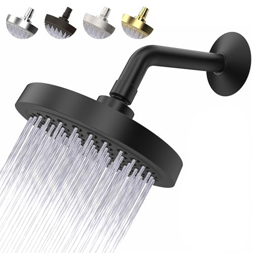 High Pressure Shower Head - Anti-Clogging Silicone Nozzles 2.5 GPM Removable Restrictor - Easy to Clean and Install - Includes Plumbers Tape - 6 inch - (Matte Black 2.5GPM)