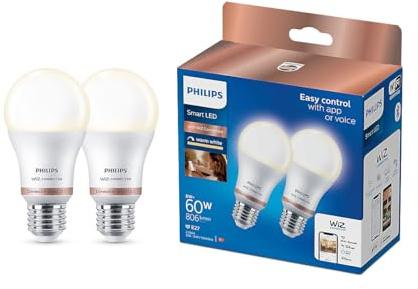 PHILIPS 2 x Pack 8w = 60w ES E27 Screw Cap LED GLS Smart LED WIZ Controlled Light Bulbs