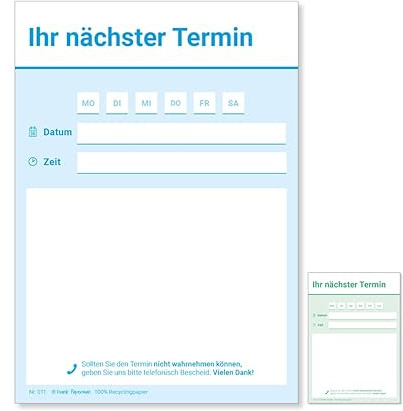 Frank Paperman® | 600 Terminzettel Praxis | 12 x Terminblock à 50 Blatt | blau | 1 Ausfüllzeile pro Zettel | für Ärzte, Heilpraktiker, Physio, Massage, Studios u.v.m.