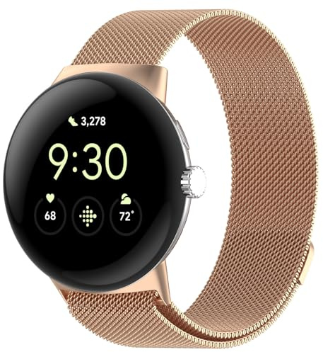 ZoRoll Armband Kompatibel mit Google Pixel Watch 4 41mm/3 41MM/2/1, Edelstahl Ersatzarmband Mesh Metall Uhrenarmband, Magnetisch Verstellbarer Ersatzband für Google Pixel Watch 2/1 - Roségold