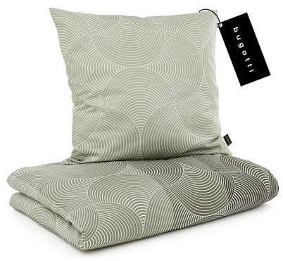 bugatti Bettwäsche 155x220 cm - 100% Baumwolle, Reißverschluss, anschmiegsam, weich & waschbar, Mako Satinbettwäsche Kreise grafisch grün