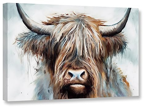 CCWACPP Highland Cattle Animal Canvas Wall Art Colorful Cow Pictures Wall Decor Abstract Animals Painting Print Bathroom Decor Frame (Highland Cattle - 2, 12x18inch (30x45cm))