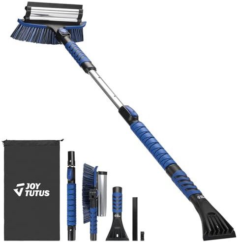 JOYTUTUS Brosse à neige extensible de 105 cm et grattoir à glace, brosse à neige pivotante à 270 ° pour pare-brise de voiture, grattoir à glace télescopique, poignée en mousse, déneigement robuste